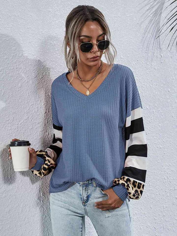 Leopard Striped Waffle-Knit Top | 1mrk.com