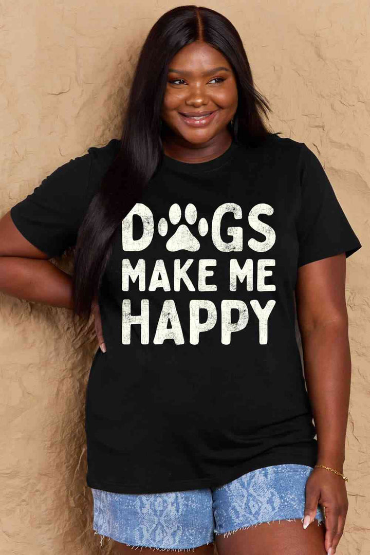 Simply Love Full Size DOGS MAKE ME HAPPY Graphic Cotton T-Shirt | 1mrk.com