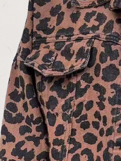 Leopard Raw Hem Dropped Shoulder Denim Jacket | 1mrk.com