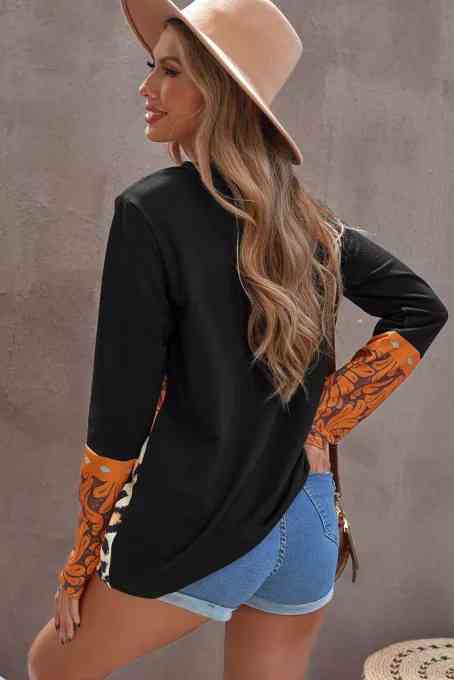 Mixed Print Color Block Long Sleeve Top | 1mrk.com