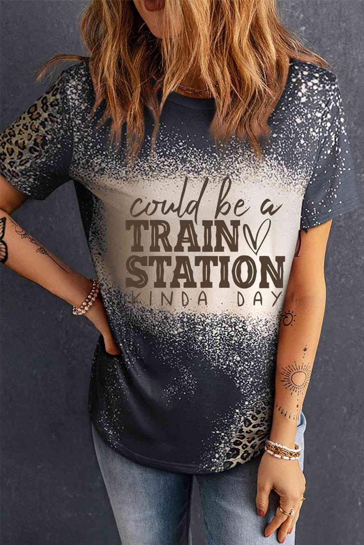 Slogan Graphic Leopard Tee Shirt | 1mrk.com