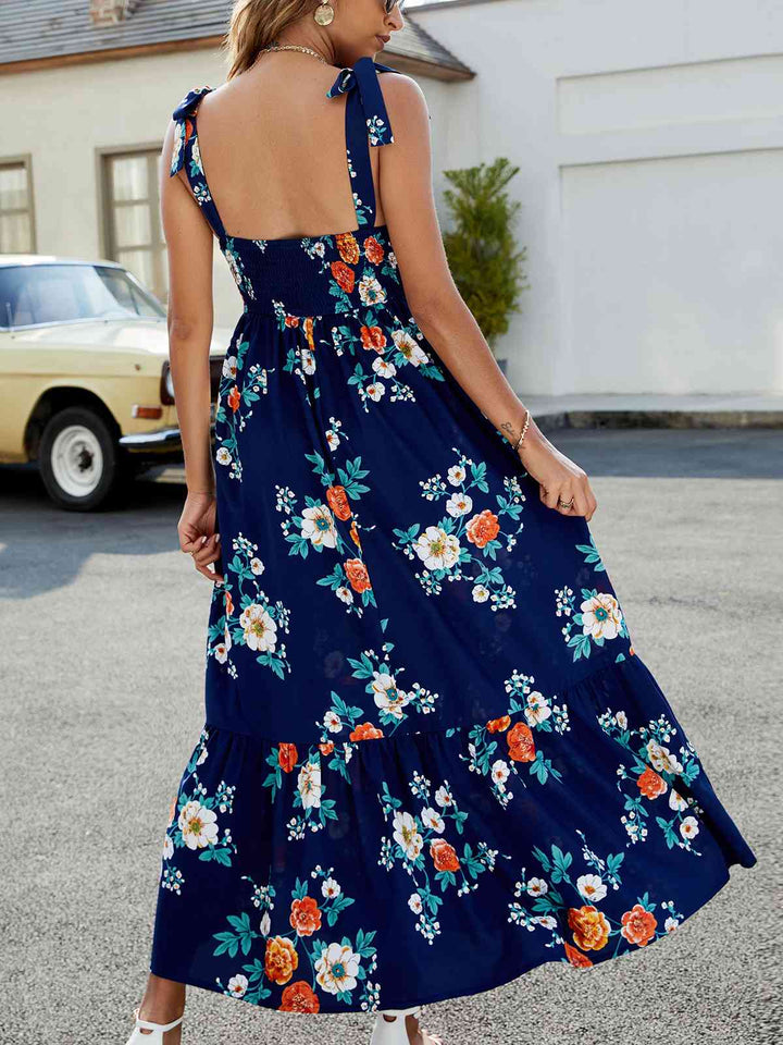 Floral Tie-Shoulder Sleeveless Dress |1mrk.com