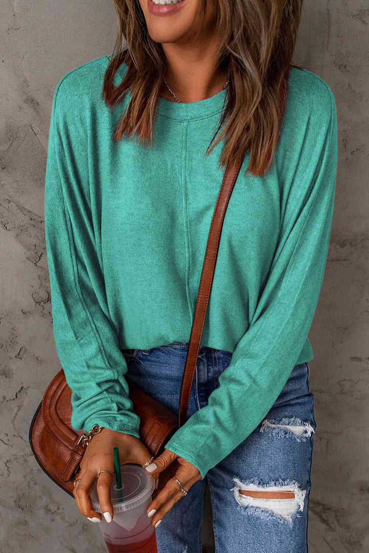 Seam Detail Round Neck Long Sleeve Top | 1mrk.com