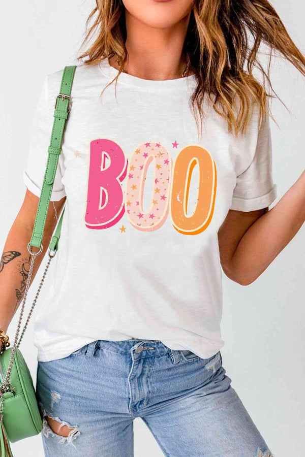 Round Neck Short Sleeve BOO Graphic T-Shirt | 1mrk.com