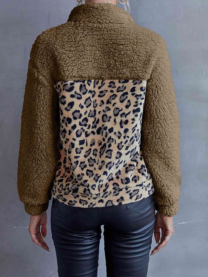 Leopard Quarter-Snap Teddy Sweatshirt |1mrk.com