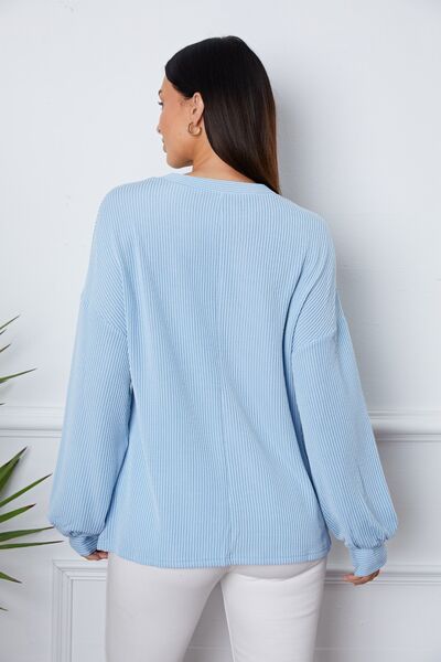 Ribbed Round Neck Long Sleeve Sweatshirt | 1mrk.com