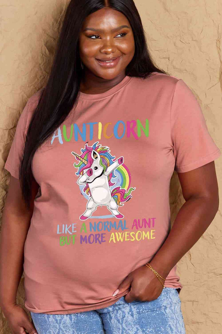 Simply Love Full Size AUNTICORN LIKE A NORMAL AUNT BUT MORE AWESOME Graphic Cotton Tee | 1mrk.com