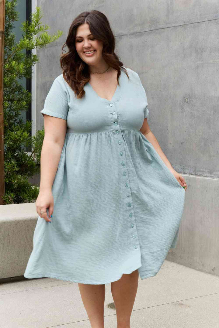 Sweet Lovely By Jen Full Size Button Down Midi Dress | 1mrk.com