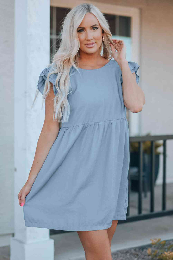 Flutter Sleeve Ruched Mini Dress |1mrk.com