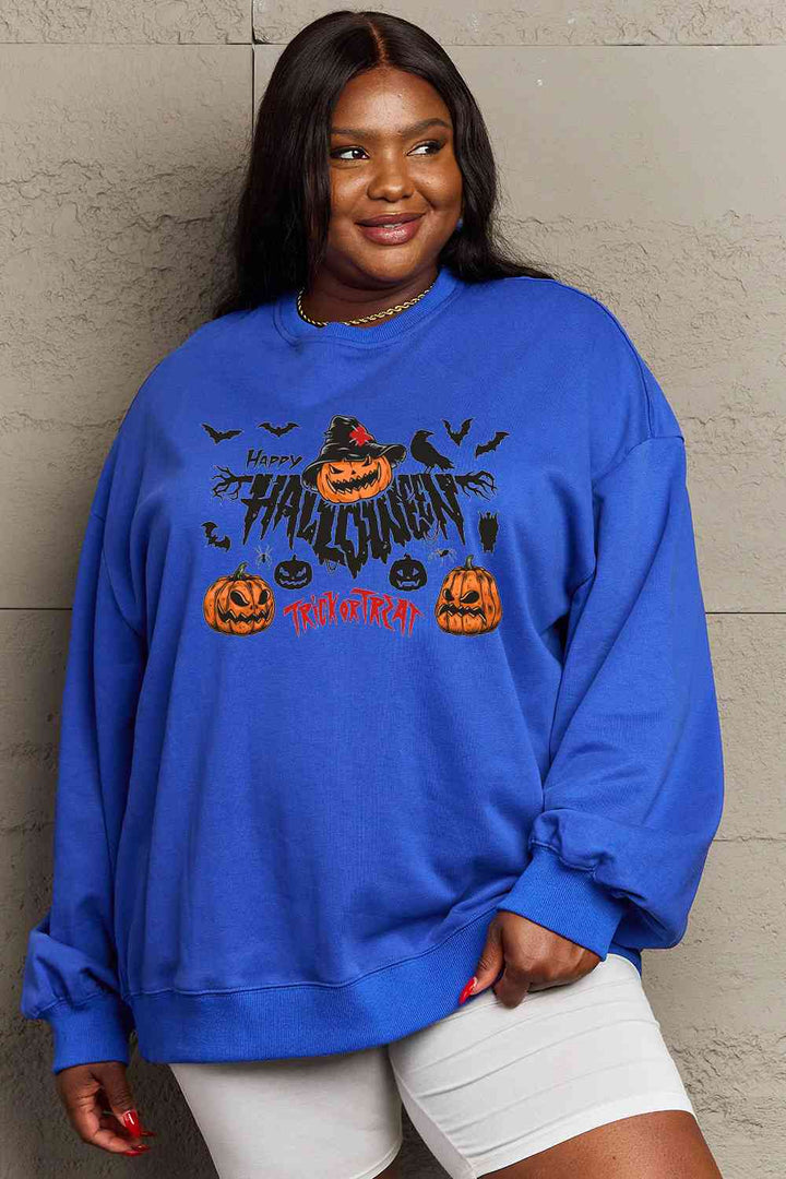 Simply Love Full Size HAPPY HALLOWEEN TRICK OR TREAT Graphic Sweatshirt |1mrk.com