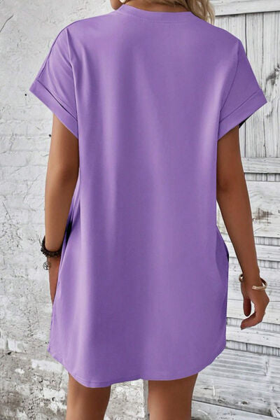 Pocketed Round Neck Short Sleeve Dress |1mrk.com