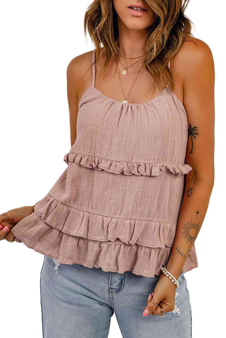 Ruffled Scoop Neck Sleeveless Cami | 1mrk.com