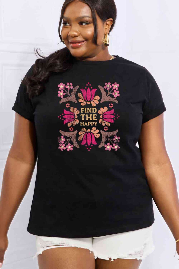 Simply Love Full Size FIND THE HAPPY Graphic Cotton Tee | 1mrk.com