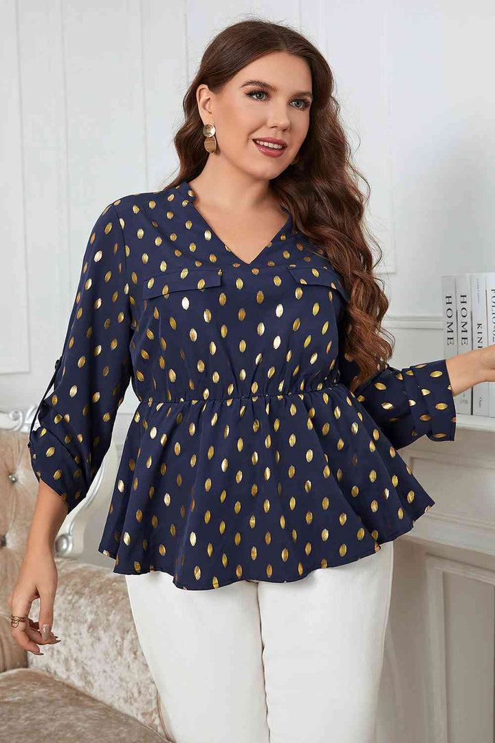 Plus Size Notched Babydoll Blouse | 1mrk.com