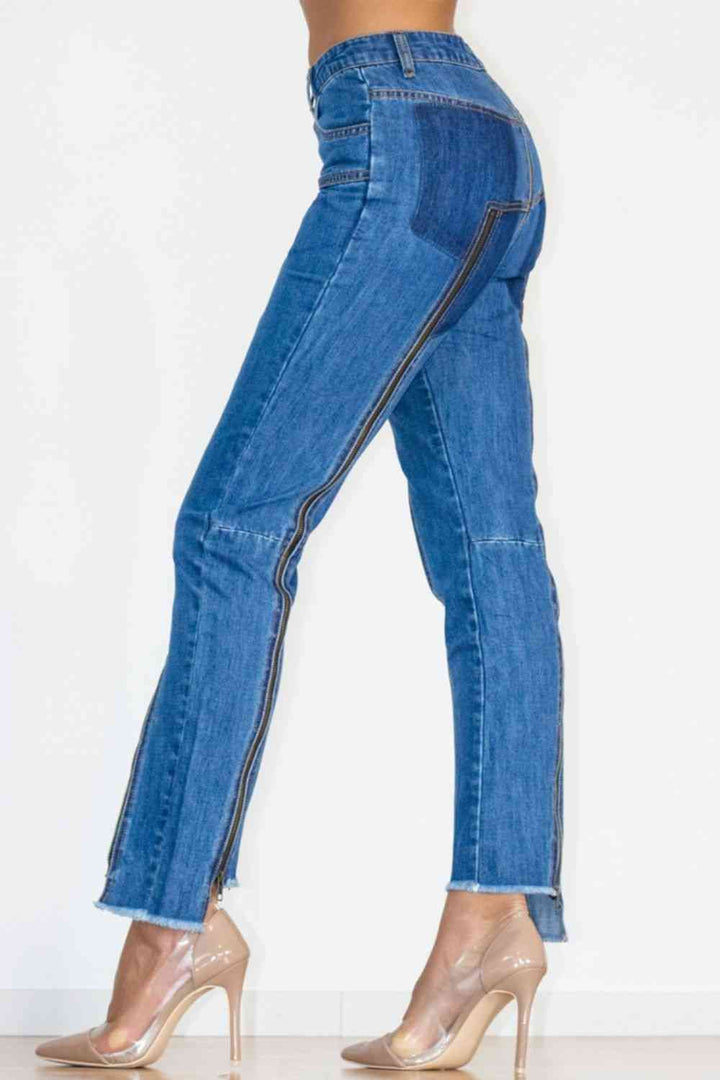 Zip Detail Slit Long Jeans | 1mrk.com