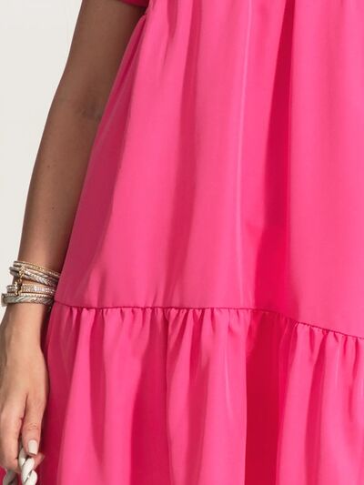 V-Neck Short Sleeve Ruffle Hem Dress |1mrk.com