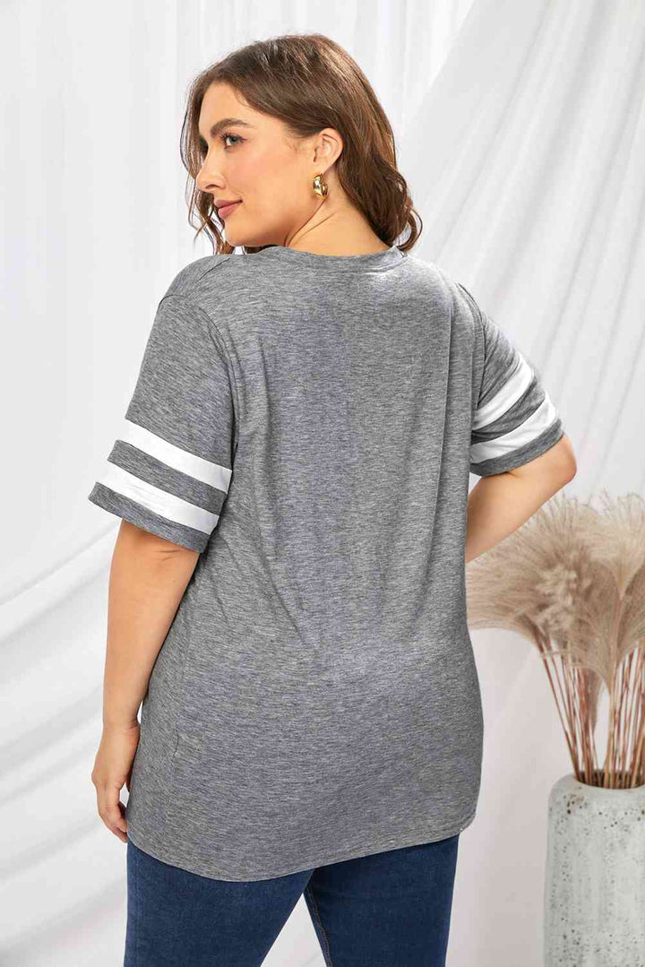 Plus Size Striped V-Neck Tee Shirt | 1mrk.com