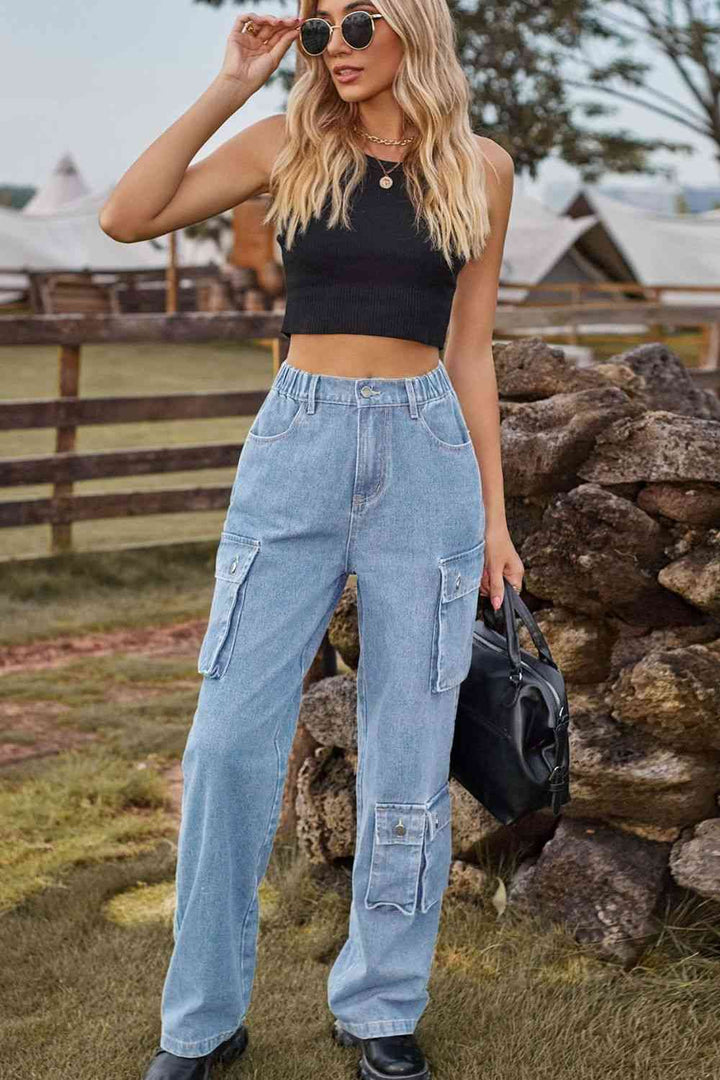 Loose Fit Long Jeans with Pockets | 1mrk.com