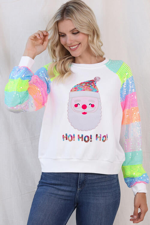 Santa Sequin Long Sleeve Sweatshirt |1mrk.com