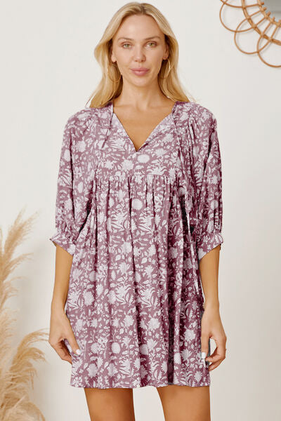 Floral Tie Neck Ruched Babydoll Dress |1mrk.com