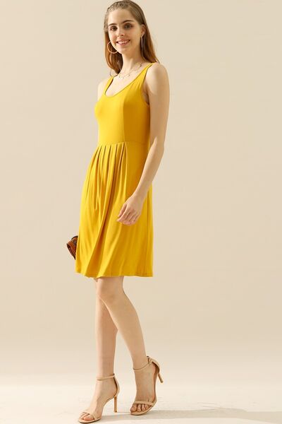 Doublju Full Size Round Neck Ruched Sleeveless Dress with Pockets |1mrk.com