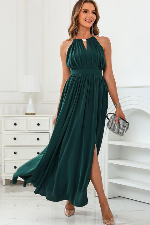 Cutout Ruched Slit Sleeveless Dress | 1mrk.com