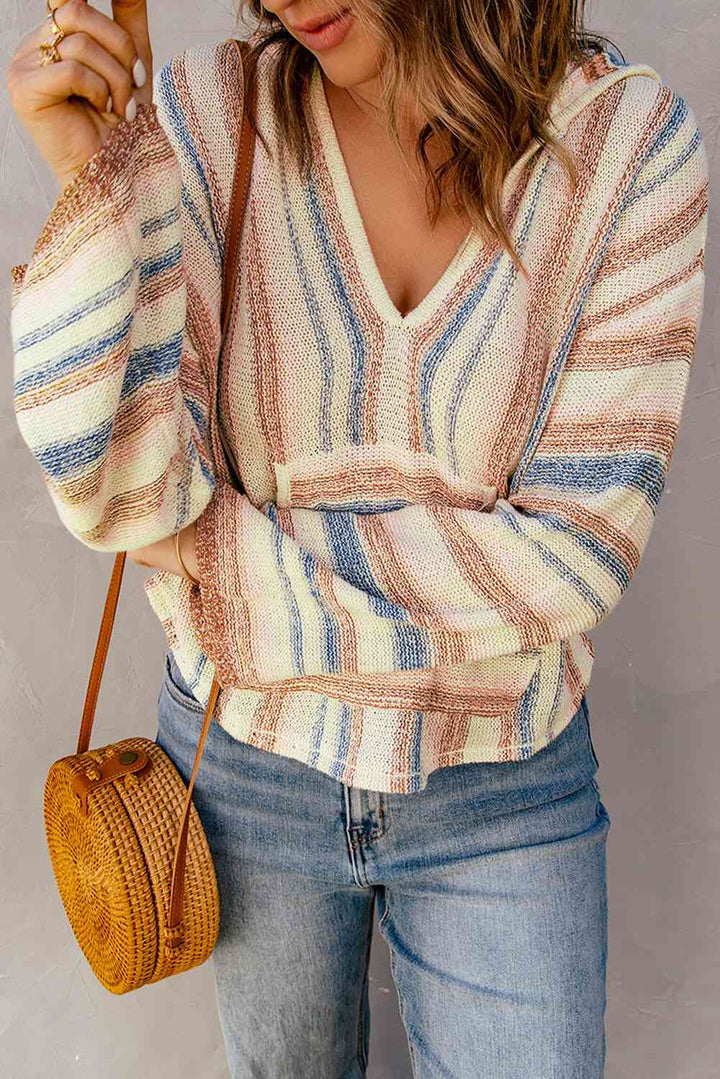 Striped Hooded Sweater with Kangaroo Pocket |1mrk.com