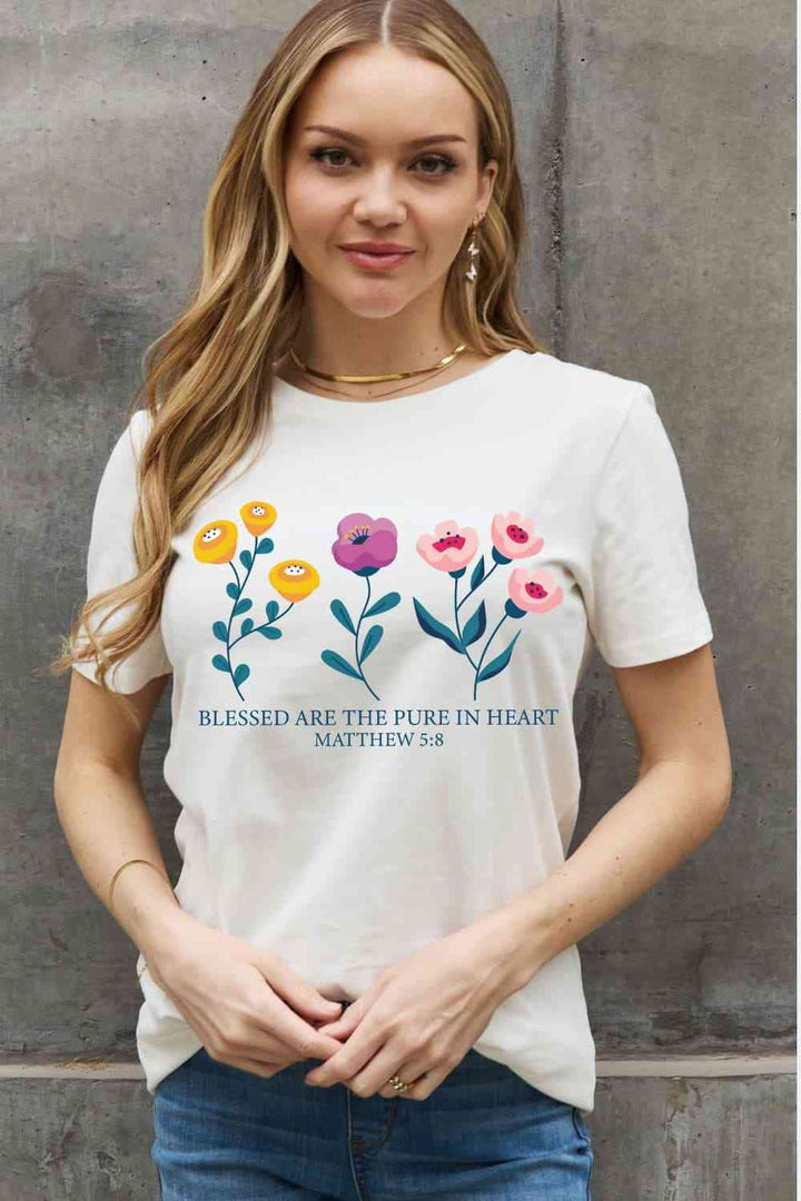 Simply Love Full Size BLESSED ARE THE PURE IN HEART Matthew 5:8 Graphic Cotton Tee | 1mrk.com