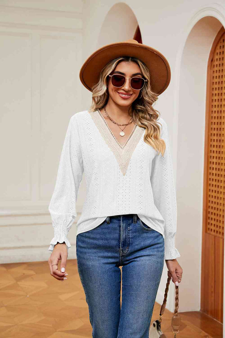 Contrast Flounce Sleeve Blouse | 1mrk.com