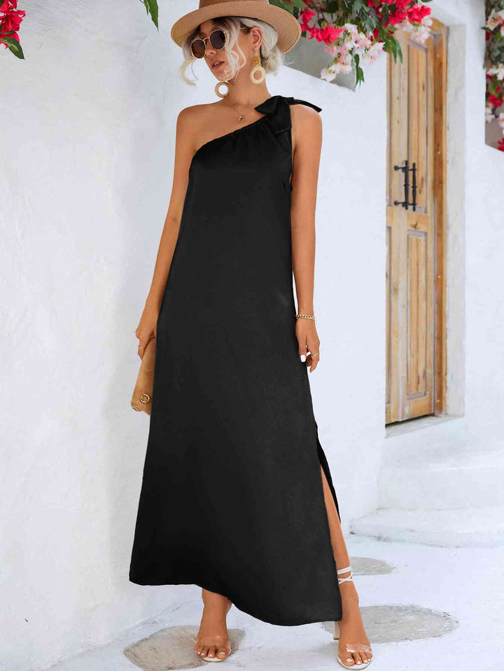 One-Shoulder Slit Maxi Dress |1mrk.com