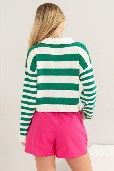 HYFVE Striped Long Sleeve Cropped Knit Top |1mrk.com