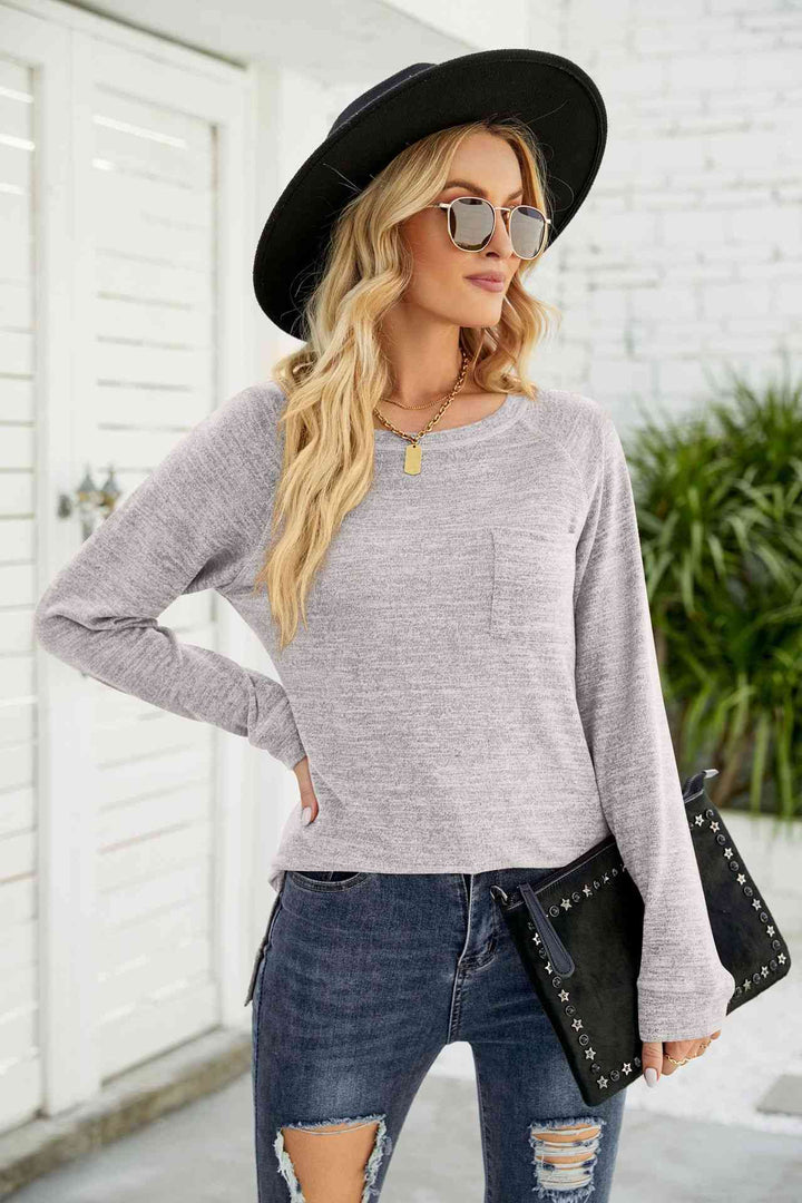 Heathered Slit Long Raglan Sleeve Top | 1mrk.com