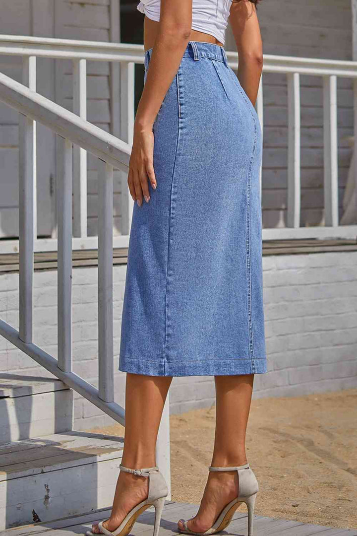 Split Buttoned Denim Skirt | 1mrk.com
