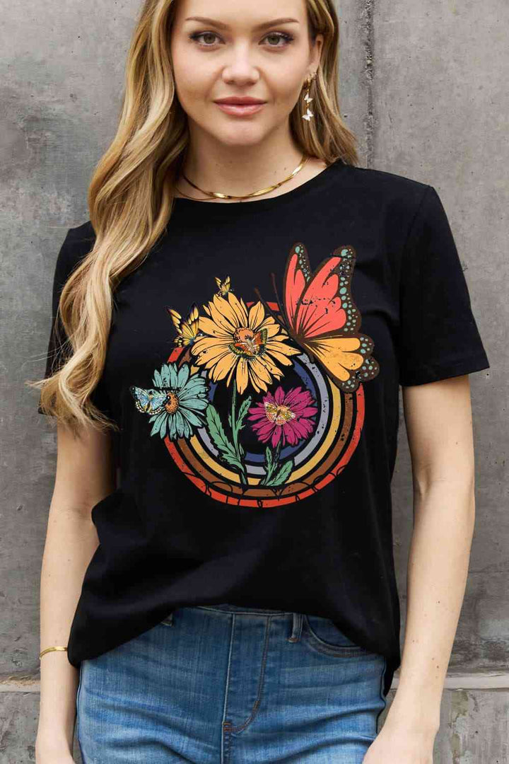 Simply Love Simply Love Full Size Flower & Butterfly Graphic Cotton Tee | 1mrk.com