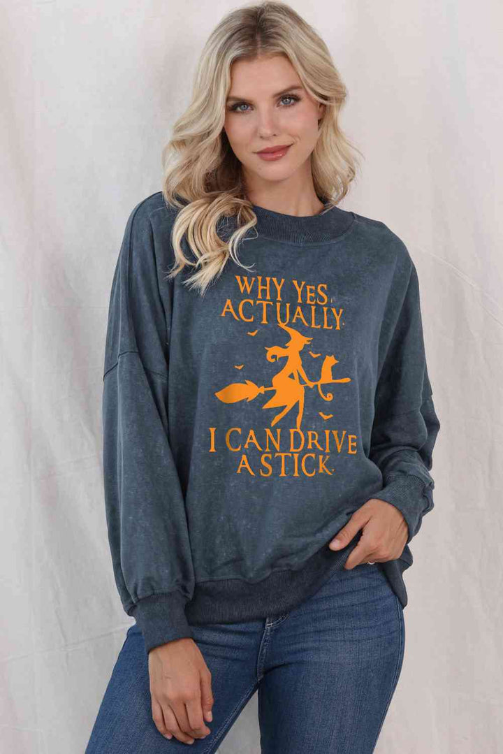 Round Neck Dropped Shoulder Witch Graphic Sweatshirt |1mrk.com