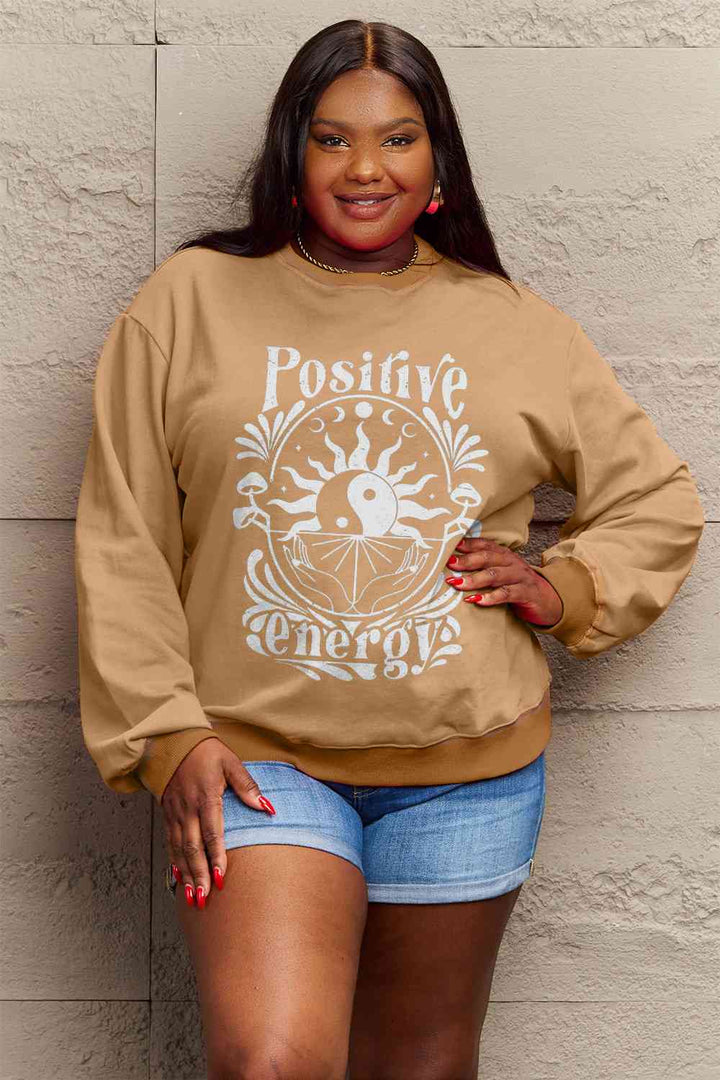 Simply Love Full Size POSITIVE ENERGY Graphic Sweatshirt |1mrk.com