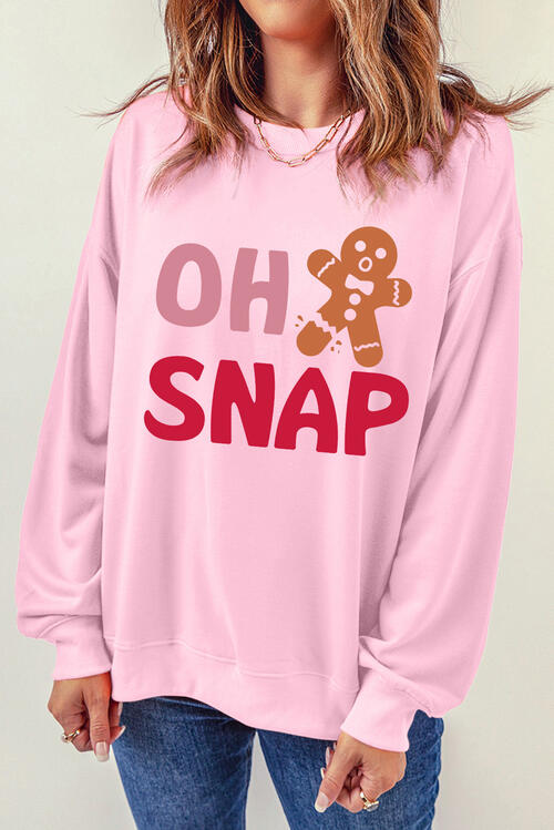 OH SNAP Round Neck Long Sleeve Sweatshirt |1mrk.com