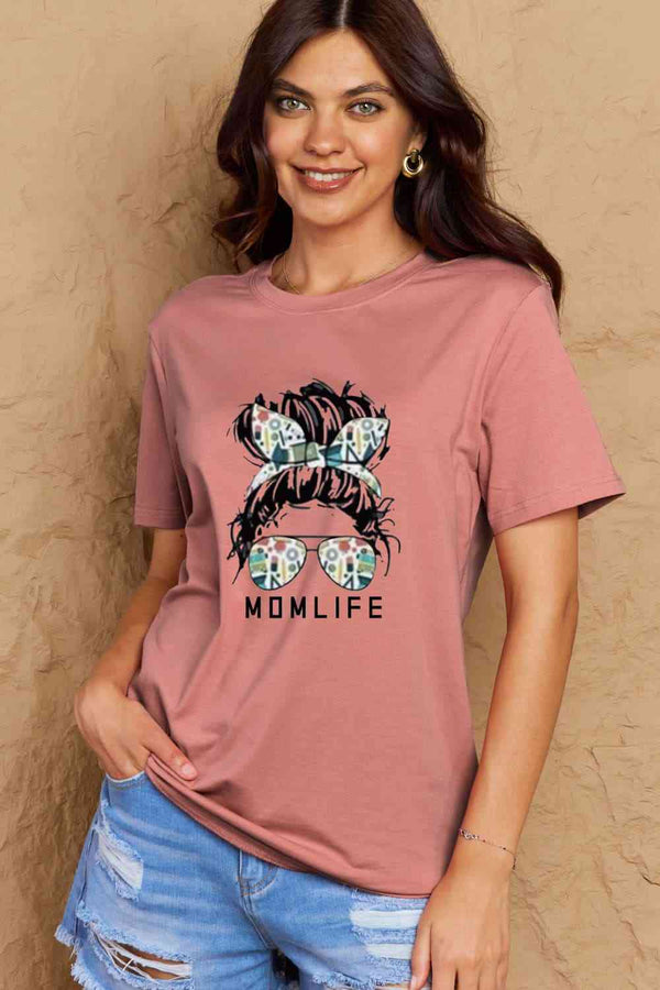 Simply Love Full Size MOM LIFE Graphic Cotton T-Shirt | 1mrk.com