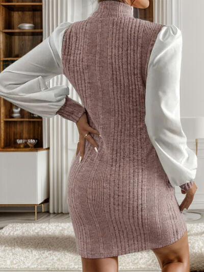 Ribbed Contrast Long Sleeve Sweater Dress | Trendsi