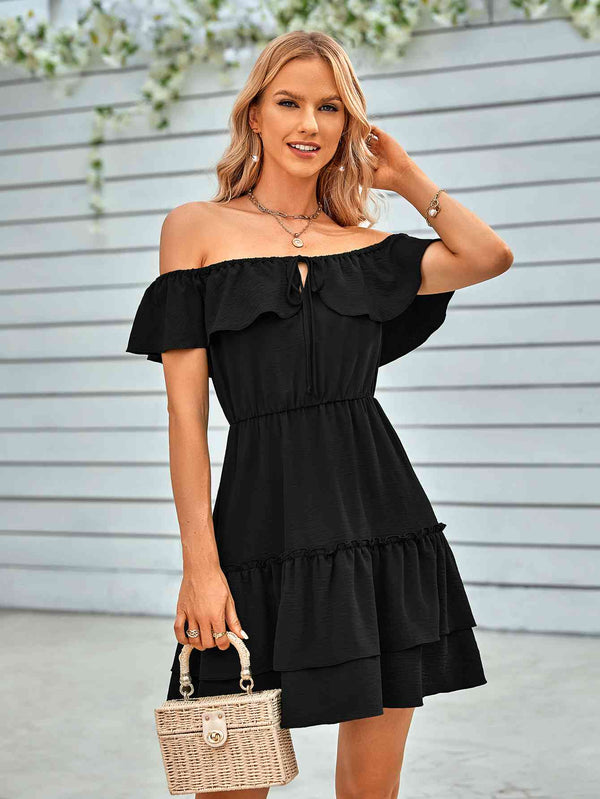 Ruffled Off-Shoulder Tied Dress |1mrk.com