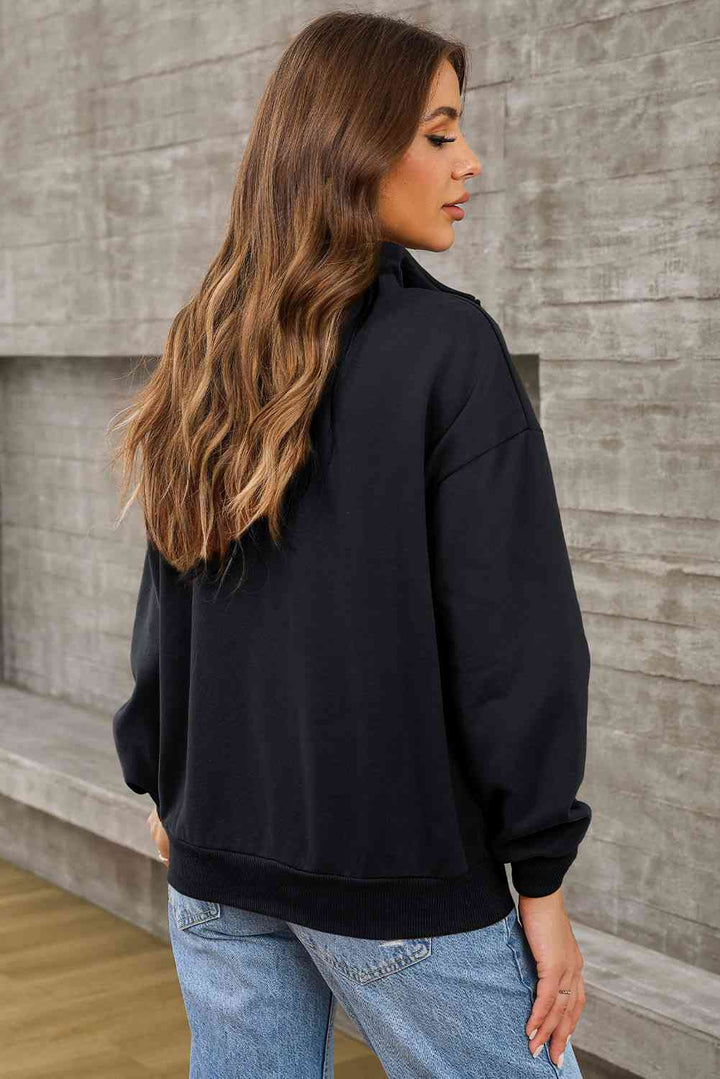 Half Zip Drop Shoulder Sweatshirt and Pocket |1mrk.com