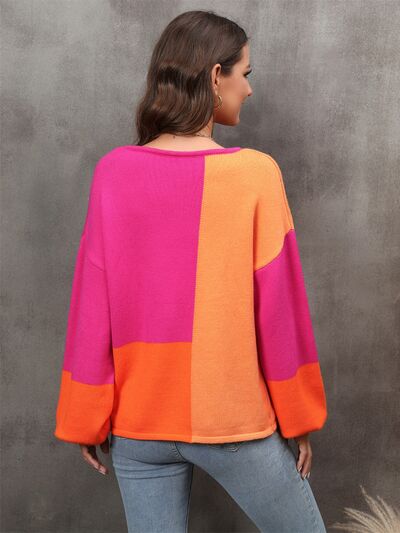 Color Block Round Neck Sweater | Trendsi