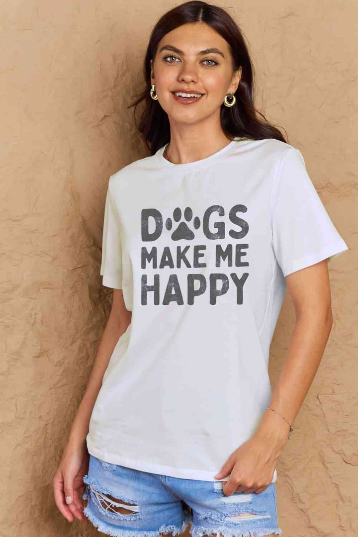 Simply Love Full Size DOGS MAKE ME HAPPY Graphic Cotton T-Shirt | 1mrk.com