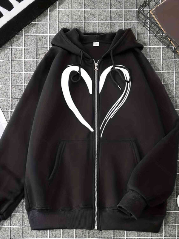 Heart Graphic Drawstring Hoodie with Pockets | 1mrk.com