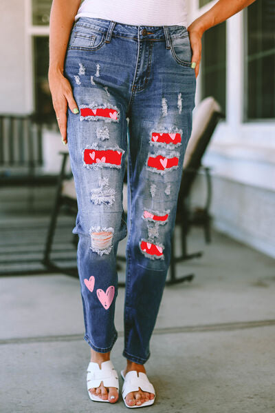 Heart Distressed Jeans with Pockets | 1mrk.com