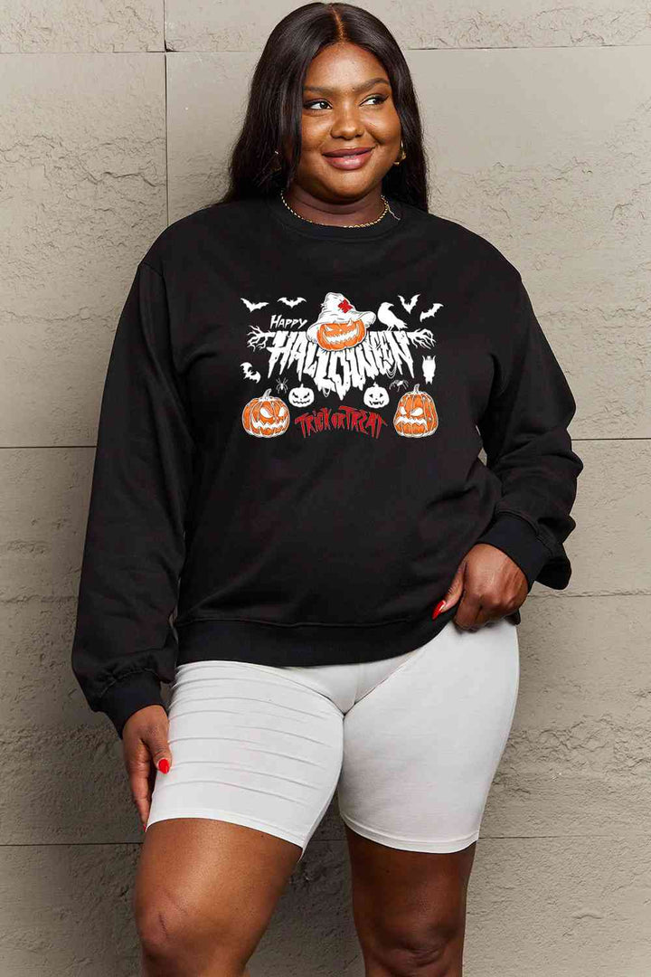 Simply Love Full Size HAPPY HALLOWEEN TRICK OR TREAT Graphic Sweatshirt |1mrk.com