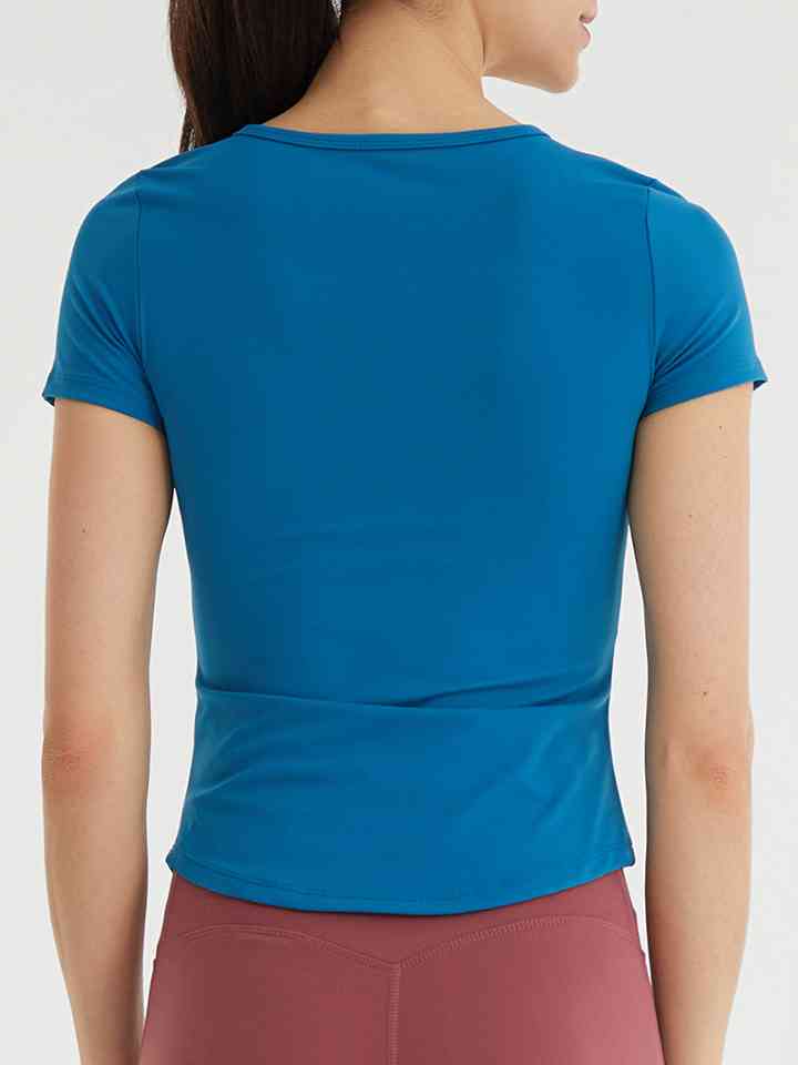 Notched Neck Short Sleeve Active Top | 1mrk.com