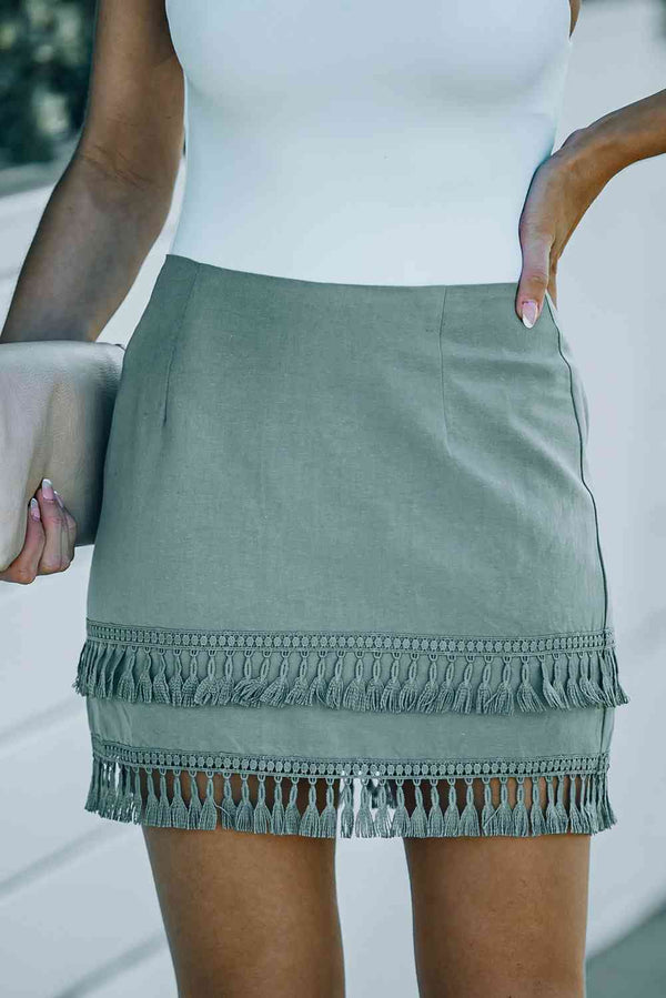 Zip-Back Tassel Hem Mini Skirt |1mrk.com
