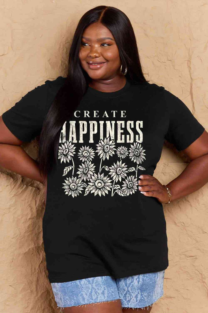 Simply Love Full Size CREATE HAPPINESS Graphic Cotton T-Shirt | 1mrk.com