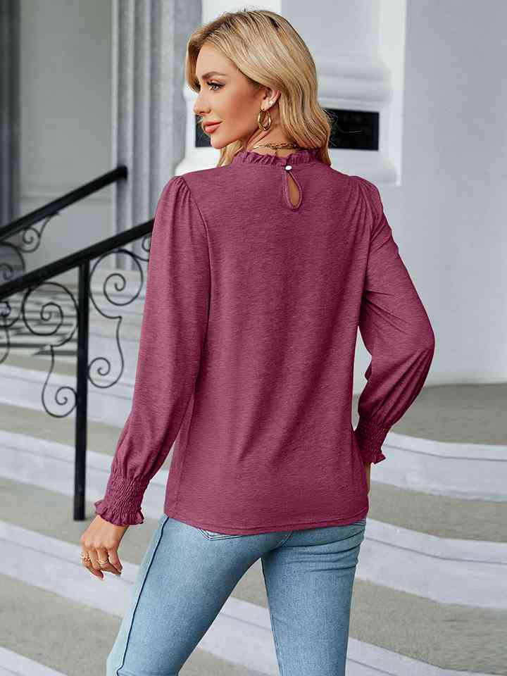 Round Neck Flounce Sleeve Blouse | 1mrk.com